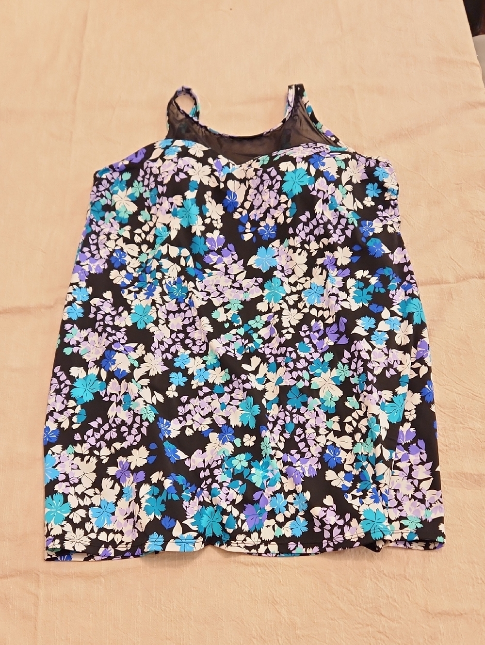 Swim Solutions Black Floral Swimwear with Blue & Lavender Accents